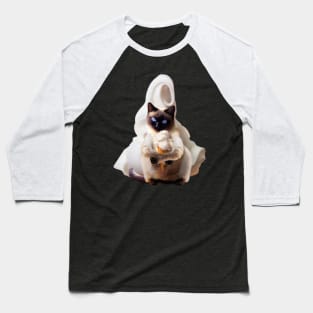 Siamese Cat Kitty Kitten Eating Ice Cream, Funny Cute Baseball T-Shirt